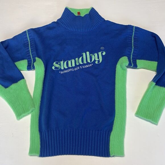 Soft Green Blue Standby Sweater ACREDITO QUE O SANGE Size M - Picture 1 of 13